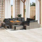 Set di divani da giardino  da 13 pezzi con cuscini in polyrattan grigio acacia