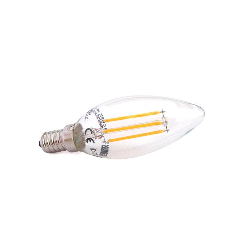 Lampada Filo Led a Filamento E14 C37 4W=40W 360 Gradi Bianco Caldo 2700K Candela A Goccia Oliva SKU-4301