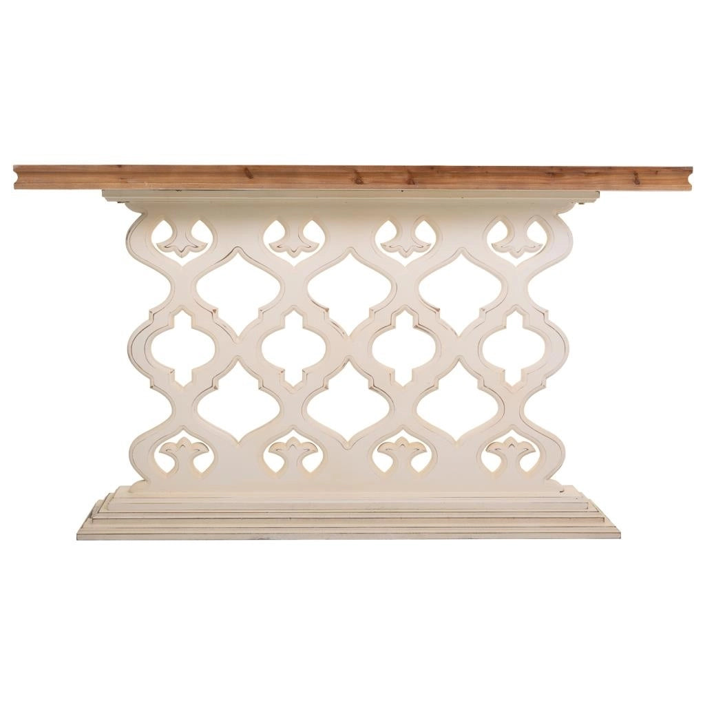 Mobile da ingresso in legno bianco intagliato 142x30x78,50h
