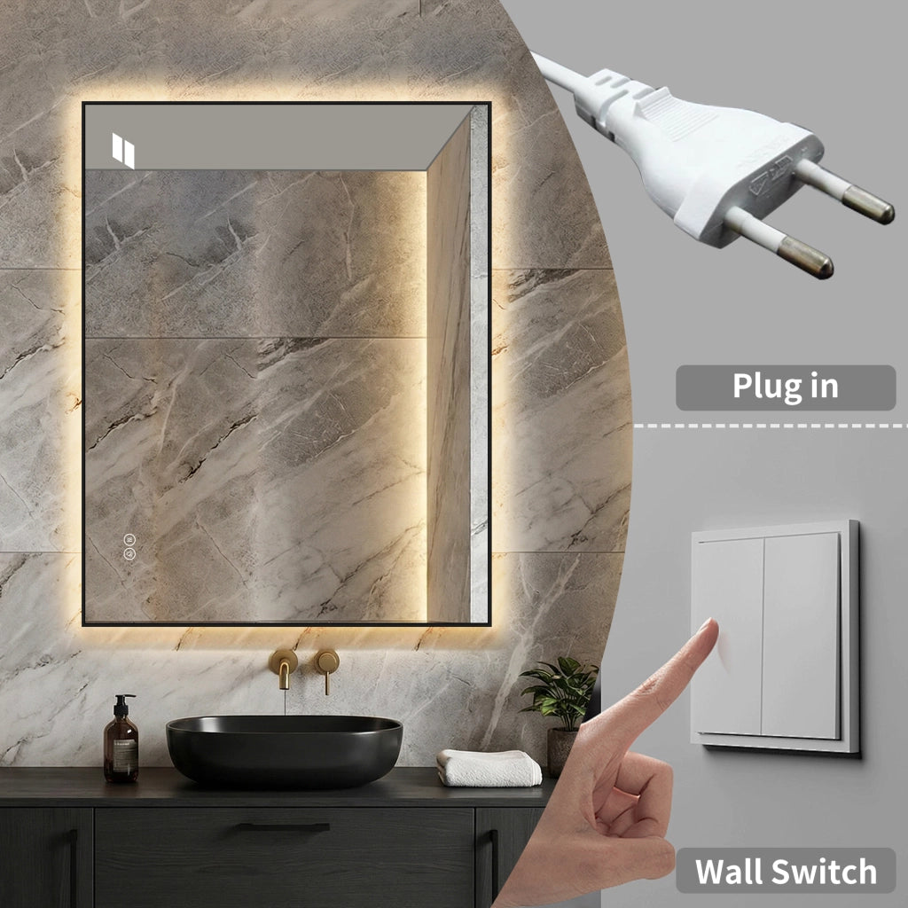 SPECCHIO BAGNO LED 60x80 cm con telaio in alluminio, antiappannamento, argento