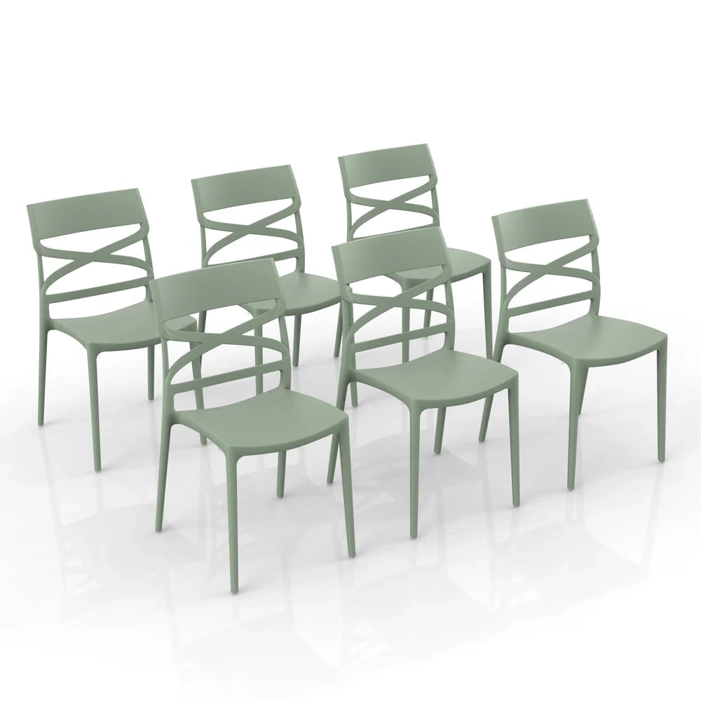Set 6 sedie in polipropilene FLOW, 100% MADE IN ITALY, impilabile, resistente ai raggi UV, design moderno, ideale per sala da pranzo, cucina, bar, ristoranti o giardino, colore Menta