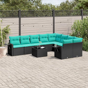 Set Divani da Giardino 10 pz con Cuscini Nero in Polyrattan 3220646