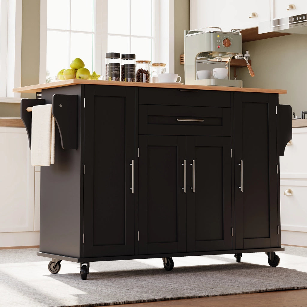 Carrello da Cucina con 4 Ante; 2 Cassetti; Ripiani Regolabili e Portasciugamani; 136 x 70 x 92 cm