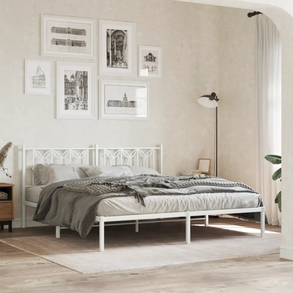 Giroletto con Testiera-Struttura Letto con testiera Metallo Bianco 183x213 cm 486959