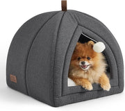 Casa per Gatti - 44 x 44 x 44 cm Casa per Gatti Interna con Cuscino Sherpa Rimovibile e Giocattolo Appeso Mandolina Lavabile Grigio Scuro