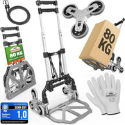 ® Carrello Saliscale con Ruote in PP Antiforatura Pieghevole 80Kg Alluminio Incl. Guanti 2 Corde Carrellino Portapacchi Trasporto Scatole