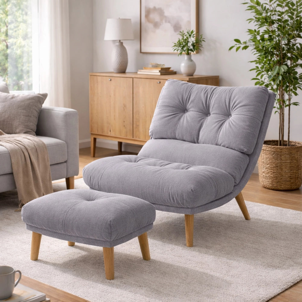 Poltrona Reclinabile Poggiapiedi Grigio Imbottita Alta Densità Seduta Ergonomica