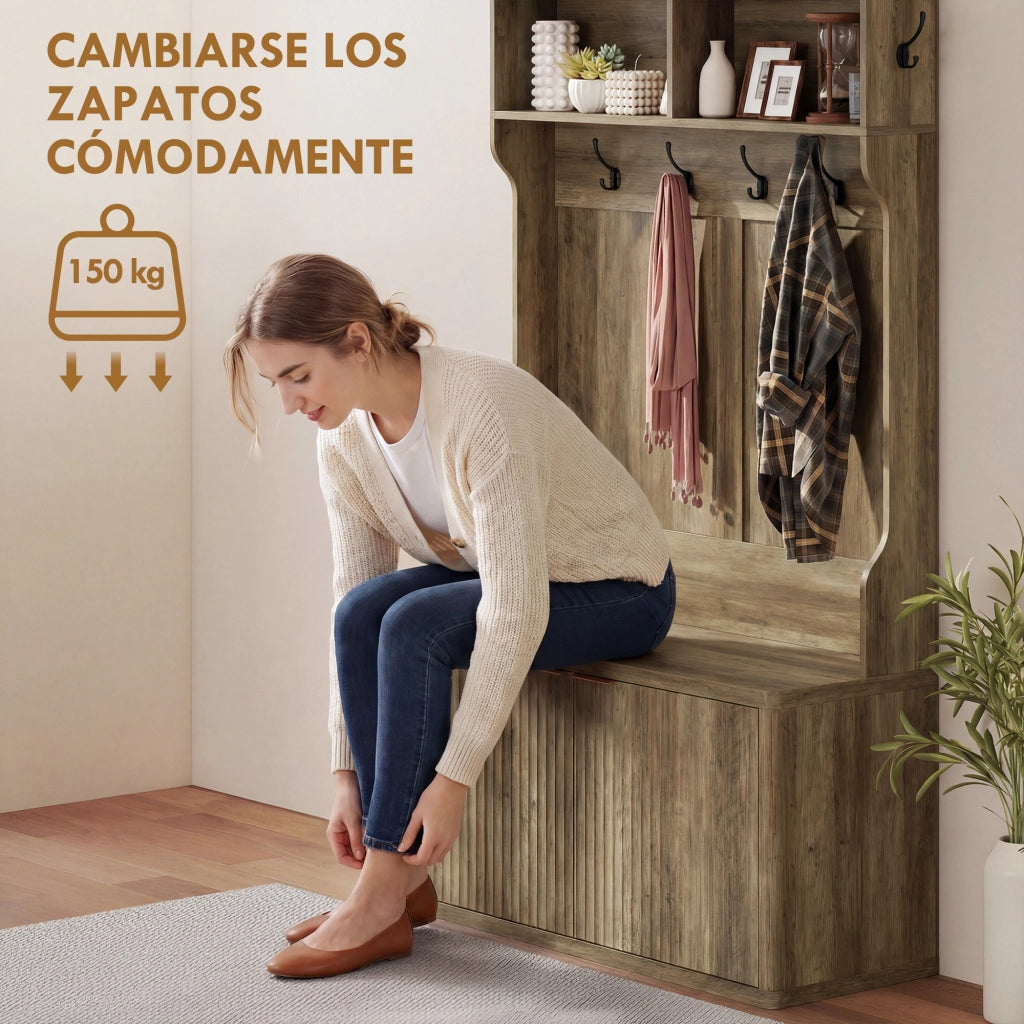 Appendiabiti con ripiano e scarpiera ¨C zephmum ¨C 100x38x172 cm rovere