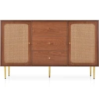 Credenza Moderna con 2 Ante e 3 Cassetti, Ripiano Regolabile, per Soggiorno e Camera da Letto, Colore noce