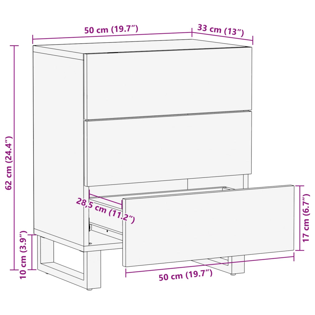 Mobile da comodino 50x33x60 cm Legno Massello Mango