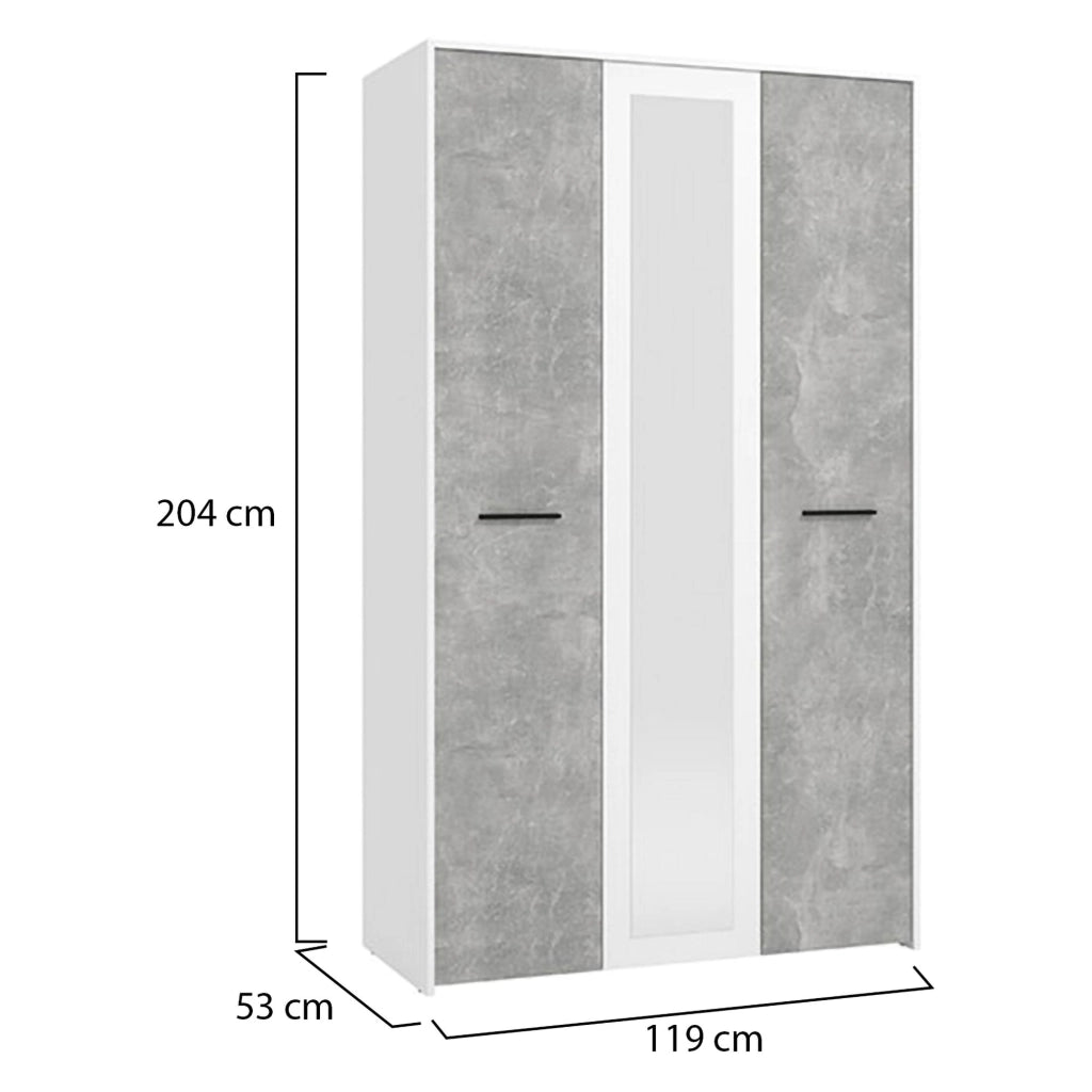 Armadio Camera da Letto Lavagno, Guardaroba 3 Ante Appendiabiti, 119x53 cm Bianco