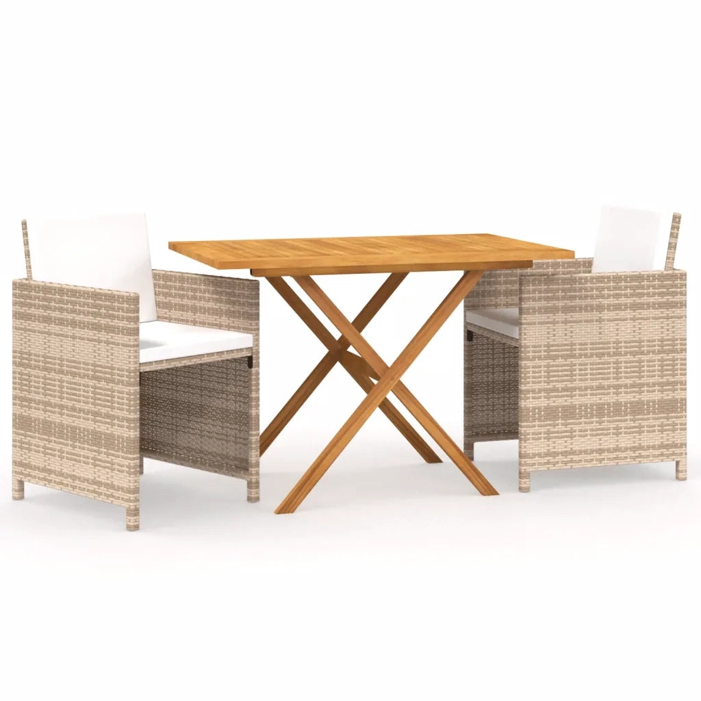 Set da Pranzo per Giardino 3 pz | Set Salotto da Giardino con Cuscini Beige