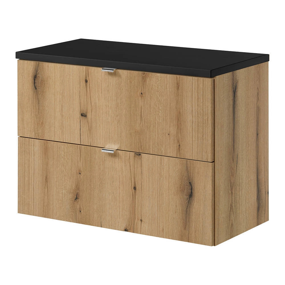 Mobile Sottolavabo NEWPORT da Parete a 2 Cassetti 80x60x40 cm - Effetto Rovere/Nero [en.casa]