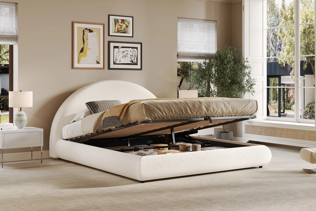 Letto contenitore 180 × 200 cm 2 posti con sollevamento idraulico e testiera, senza materasso, bianco