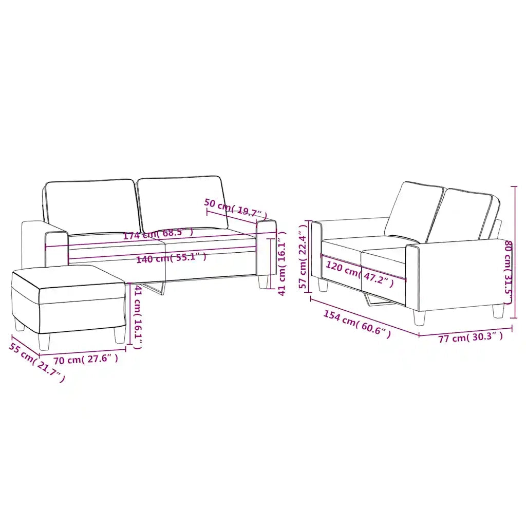 Set di Divani 3 pz Marrone in Tessuto
