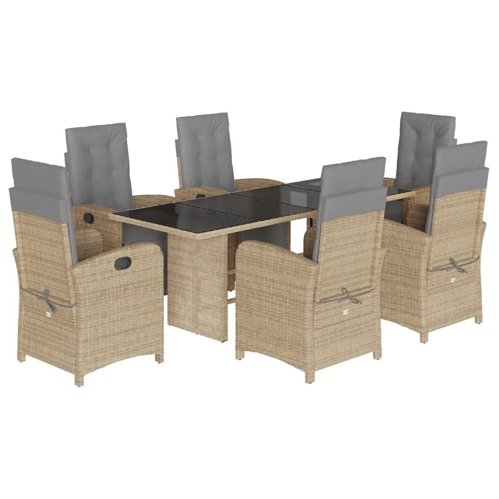 Set da Pranzo da Giardino 7 pz con Cuscini Beige in Polyrattancod mxl 93126