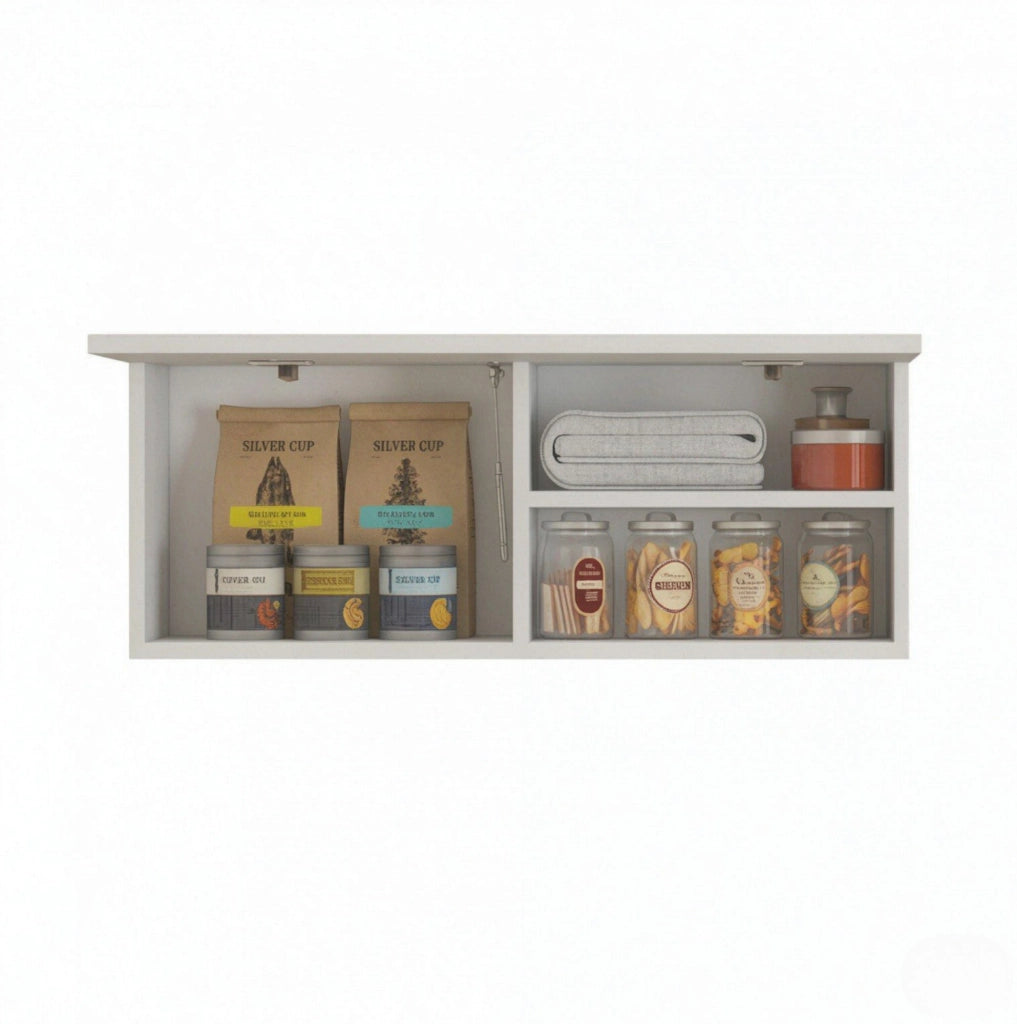 Mobile bagno pensile ULEVR 80x25x30 cm con anta a ribalta e vano a 2 livelli, bianco