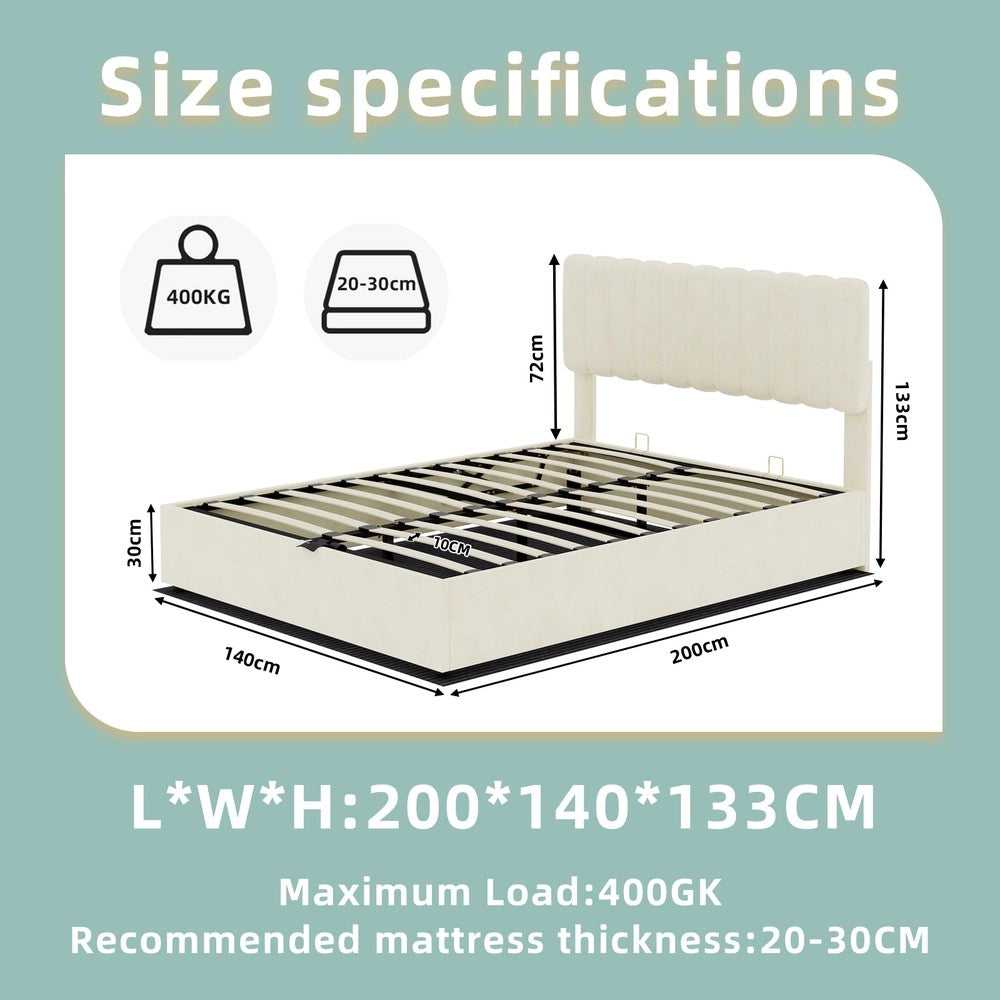 Letto Contenitore Imbottito con Testiera ¨C MINIMAL ¨C Beige 140x200 con Materasso