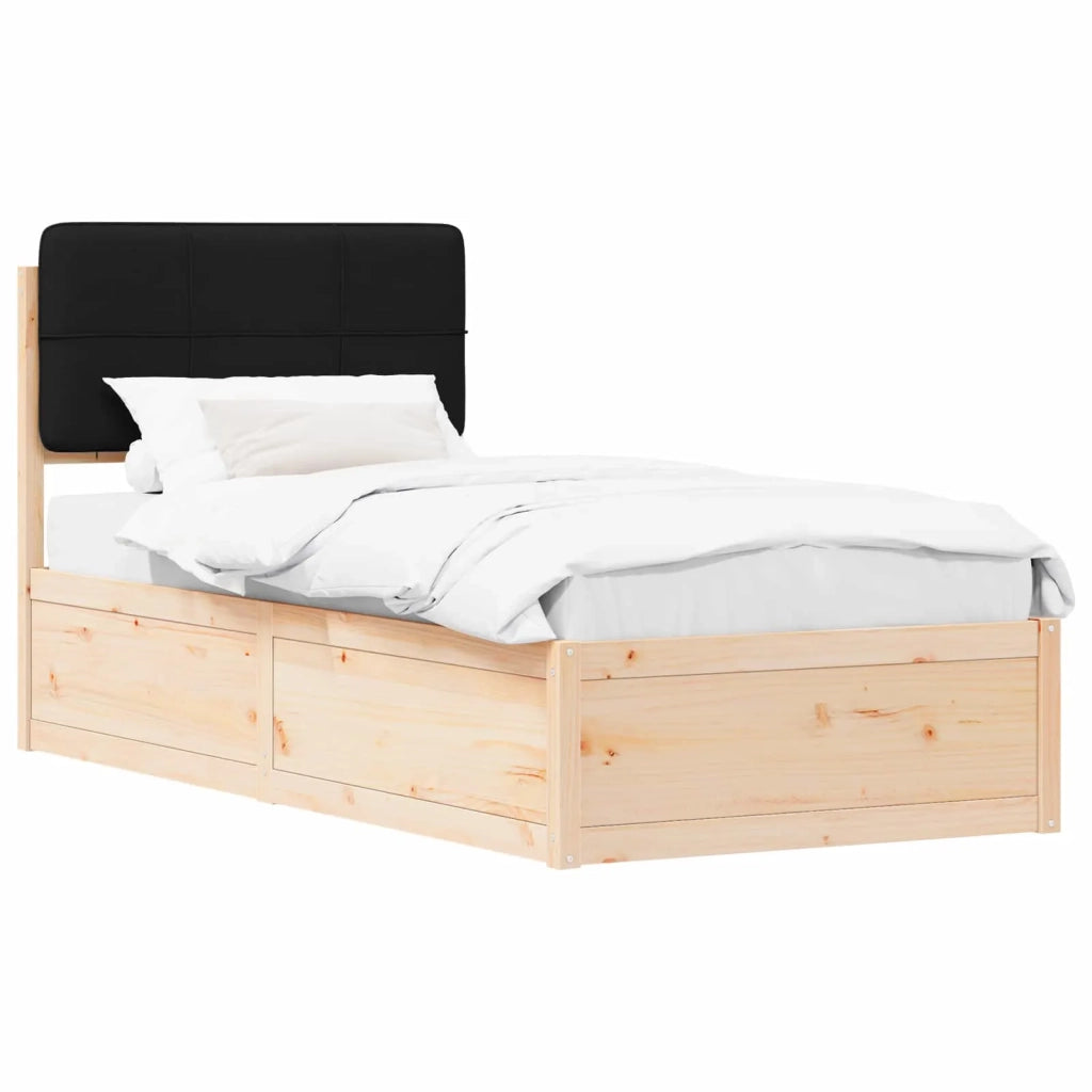 Letto con Testiera Rivestita Nero 75 x 190 cm Pino massello