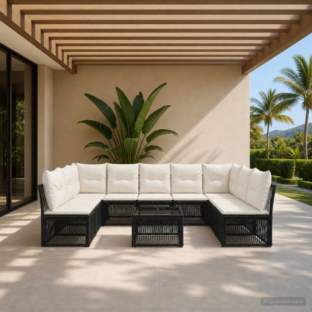 Set Divano da Giardino 10 pz Nero polyrattan 3434323