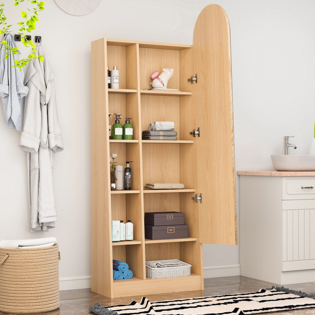Armadio con specchio e ripiani regolabili per ingresso in MDF 165x60x28 cm naturale