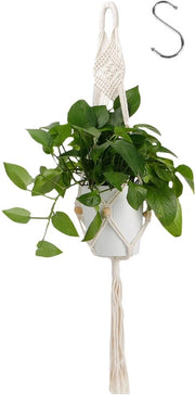 Due pezzi di pendente per piante in macramé, contenitore per piante in cotone con gancio metallico S, per giardino, balcone e decorazione di parete.