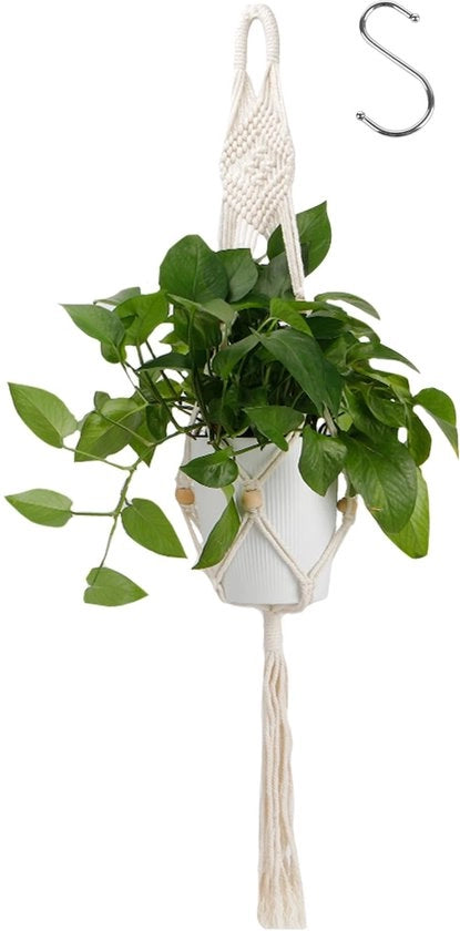 Due pezzi di pendente per piante in macramé, contenitore per piante in cotone con gancio metallico S, per giardino, balcone e decorazione di parete.