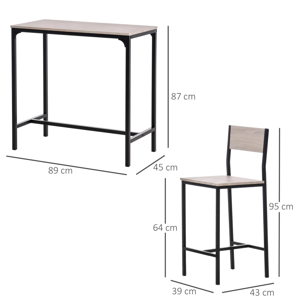 TAVOLO BAR Set da 3 pezzi 89x45x87 cm MDF Naturale e Nero