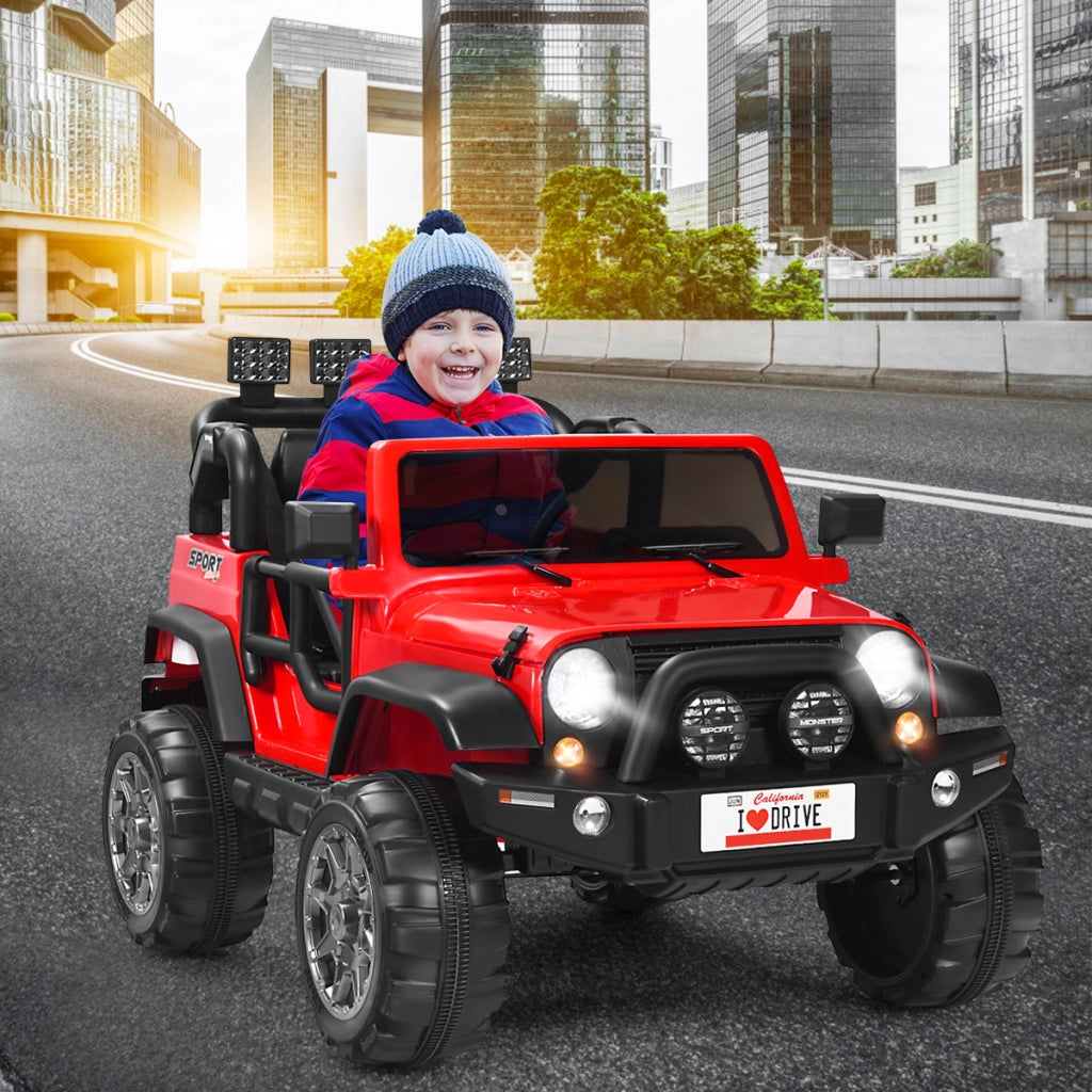 Macchina elettrica cavalcabile 12 V a 2 posti con telecomando, Veicolo a batteria con 3 velocit¨¤ e luci LED Rosso-Macchinine giocattoli