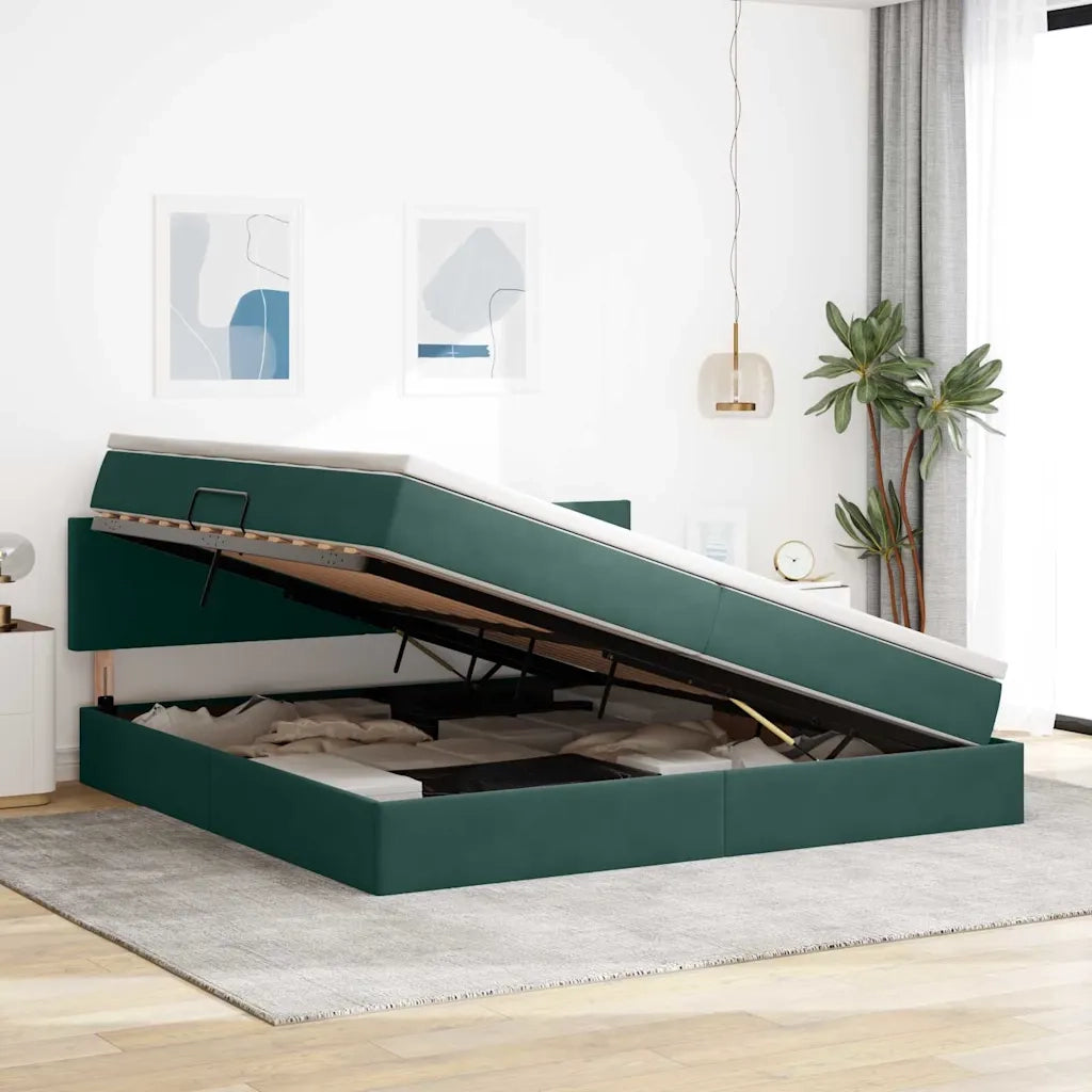 Letto con contenitore LED e materasso Verde Scuro 200 x 200 cm