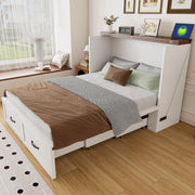Letto a scomparsa 140 × 200 cm con presa standard UE, ruote silenziose, senza materasso, legno e metallo, bianco