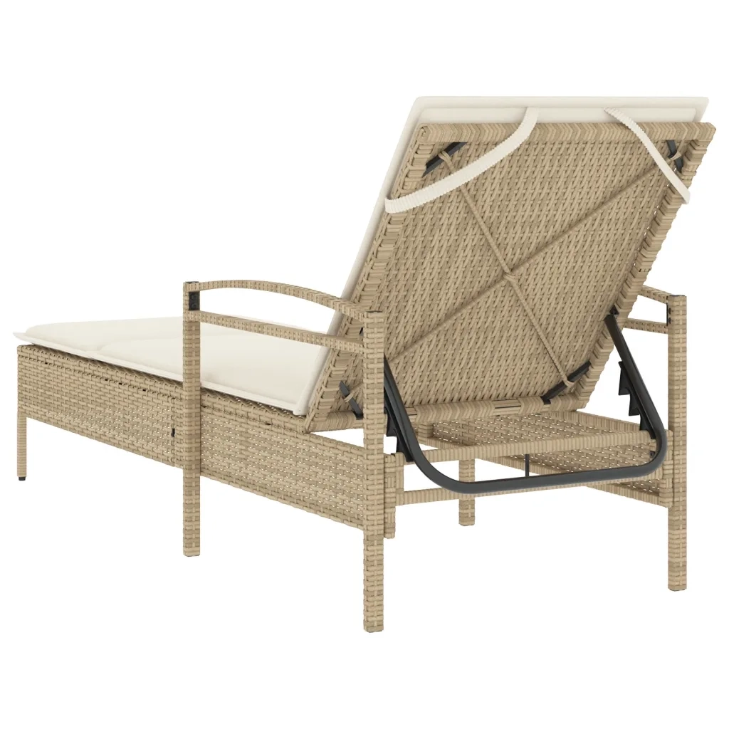 Lettino Prendisole | Sdraio da giardino | Lettino da sole con Cuscino Beige 63x200x81 cm in Polyrattan