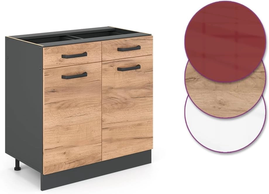mobiletto base per cucina R-line, Quercia dorata/Antracite, 80 cm senza piano di lavoro