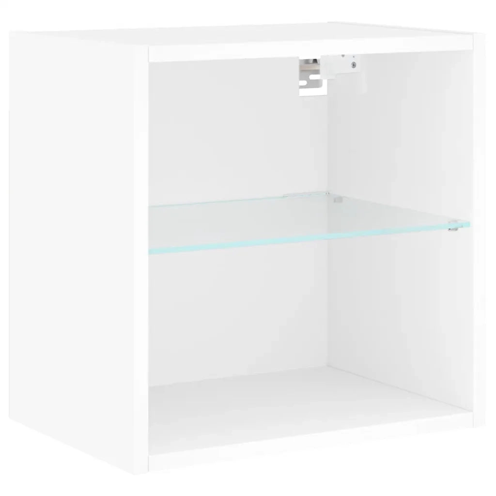 Mobili TV a Muro con LED 5pz Bianchi in Legno Multistrato