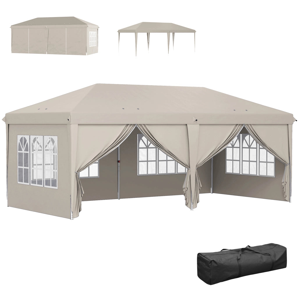 Tonnelle da giardino pieghevole 6x3m con paraventi UV ¨C zephmum ¨C beige