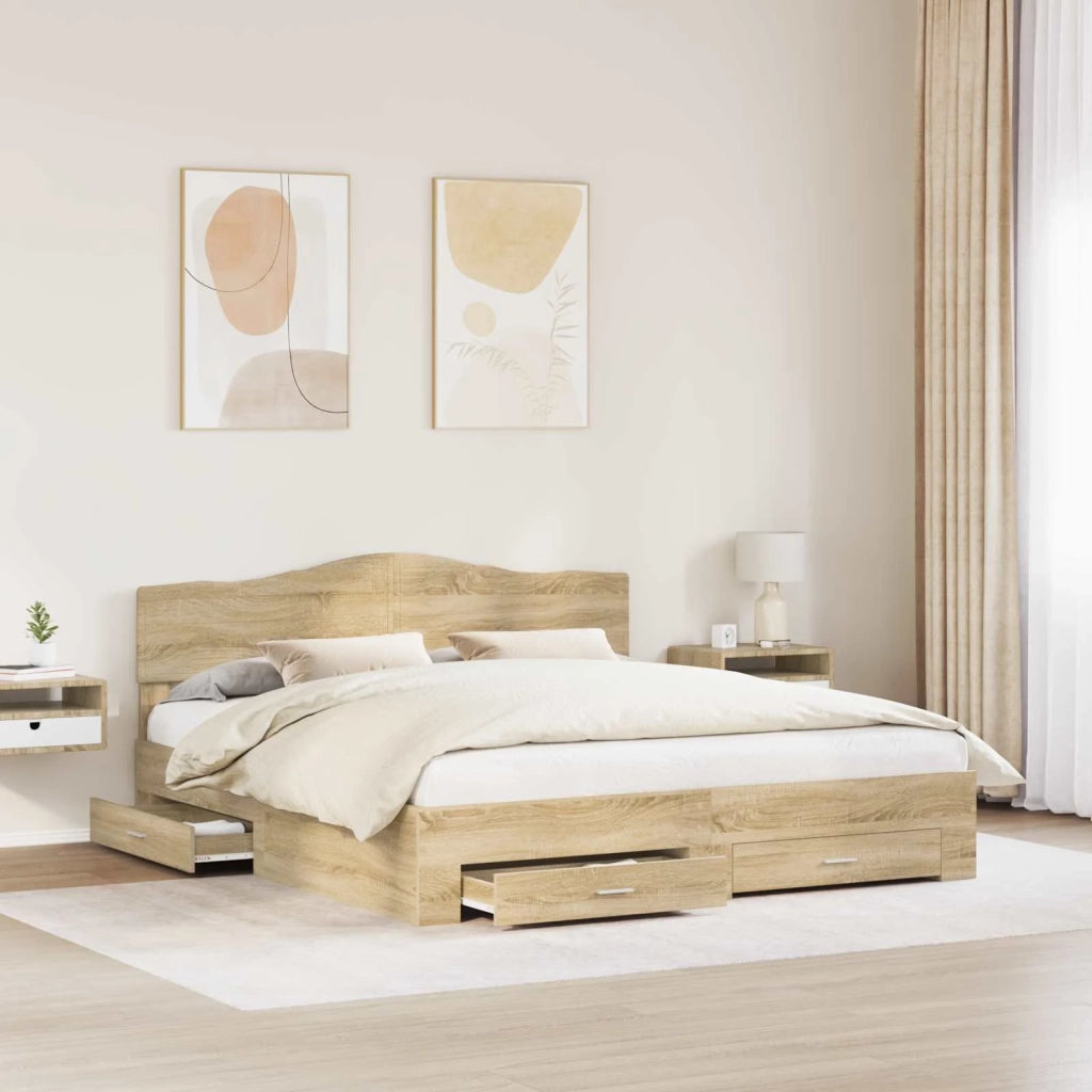 Struttura del letto con testiera Rovere Sonoma 200 x 200 cm 3413154