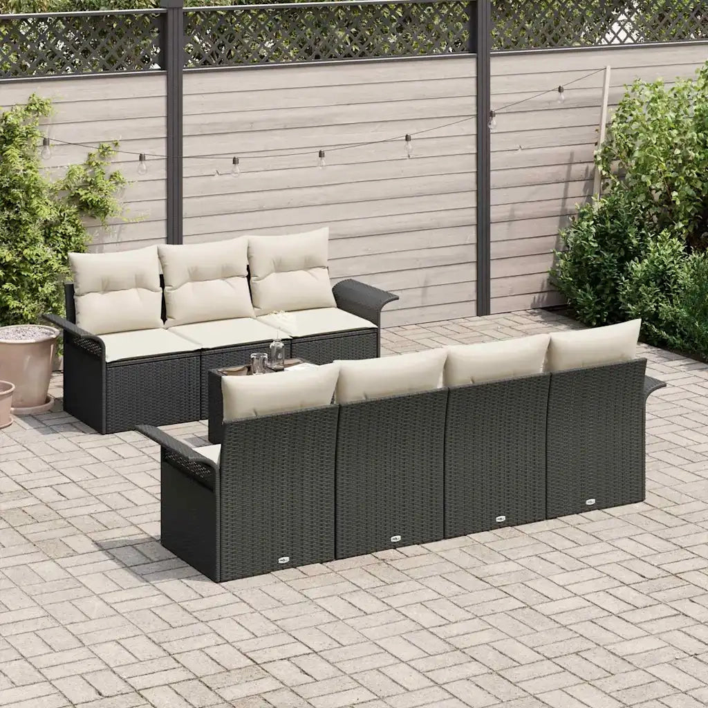 Set Divano da Giardino con cuscino 8 pcs Nero polyrattan 3345267