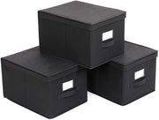 Scatole portaoggetti pieghevoli set da 3 in tessuto non tessuto con coperchio e maniglie dimensioni 40 x 30 x 25 cm nere 12_0000085