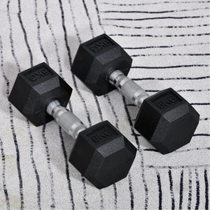 Set di 2 Manubri Esagonali da 6 kg con Presa Antiscivolo e Rivestimento in Gomma Nero