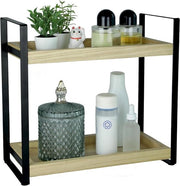 Organizzatore per la stanza da bagno in piedi - organizzatore per la stanza da bagno senza perforazione - 2 livelli - nero - legno e metallo