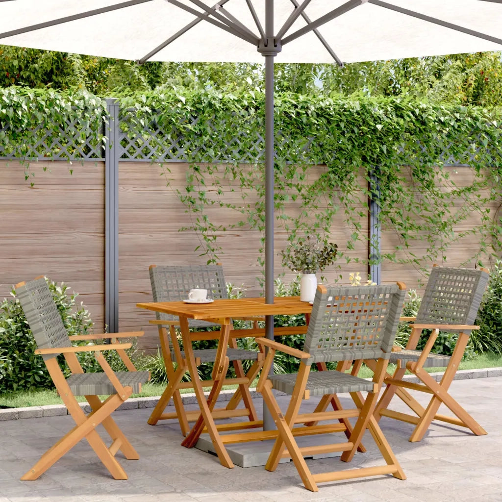 Sedie Giardino Pieghevoli 4 pz | Sedie da Esterno Grigie Polyrattan Legno Massello