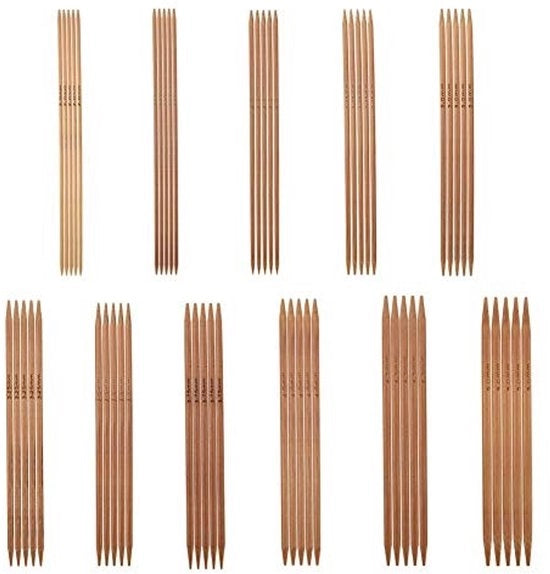 Set di Aghi per Mani in Bambù 55 Unità - Lunghezza 13cm - Diametri 2,0mm a 5,0mm - Aghi per Mano Professionali - Per Calze/Manopole/Sciarpe - Qualità Professionale - Aghi per Mano in Bambù