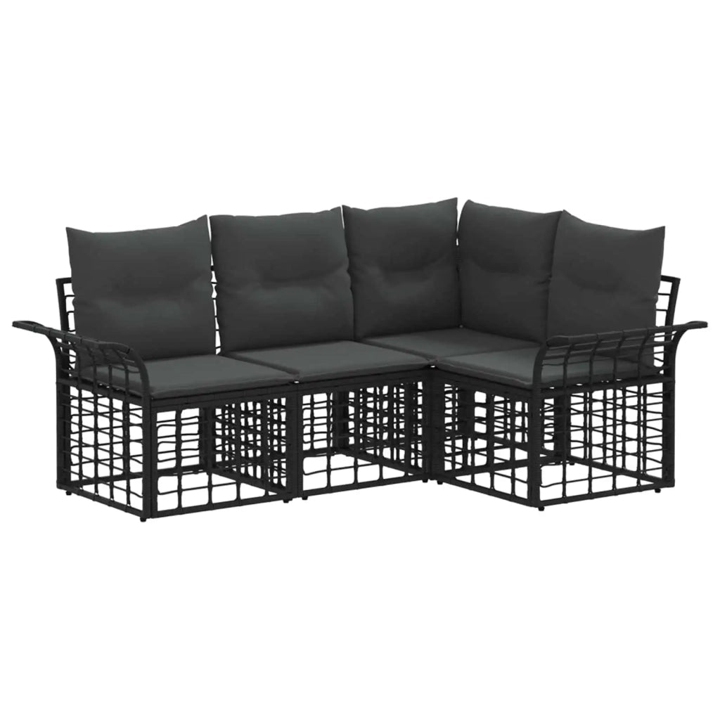 Set di divani da esterno 4 pz | Set Salotto da Giardino Nero e Grigio scuro Poliestere