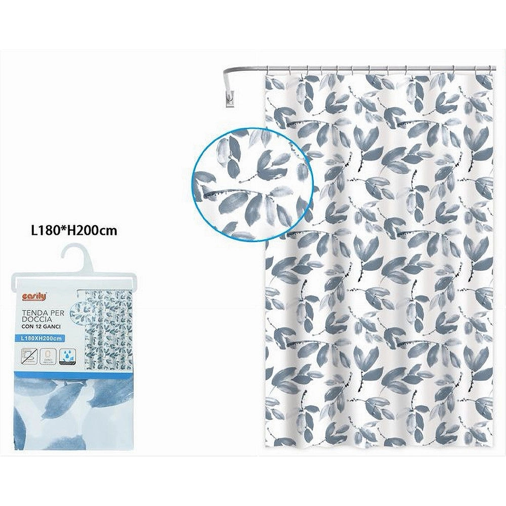 Trade Shop - Tenda Per Doccia Vasca Bagno Con 12 Ganci Motivo Rametti Foglie 180x200 Cm 87577 -