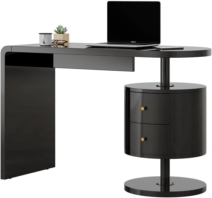 Scrivania Lara, Nero lucido, 120 x 50 cm con 2 conducenti, adatto per postazioni di lavoro al computer e applicazioni home office