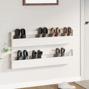 Scarpiere a Parete 2pz-Set di 2 Scaffale per scarpe Bianco 110x9x23cm Legno Massello di Pino