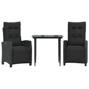 Set da Pranzo da Giardino 3 pz | Set Salotto da Giardino con Cuscini Nero in Polyrattan