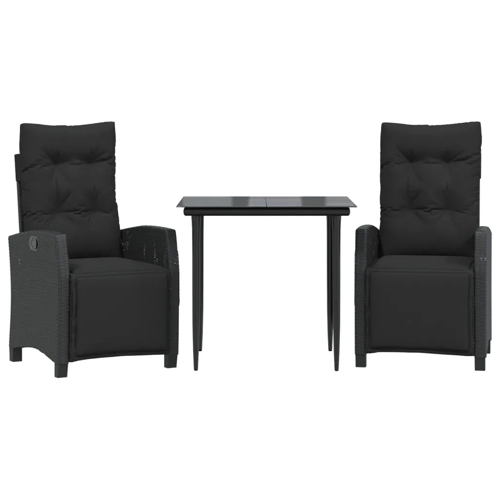 Set da Pranzo da Giardino 3 pz | Set Salotto da Giardino con Cuscini Nero in Polyrattan