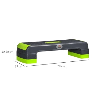 Stepper per Aerobica, Altezza Regolabile su 3 Livelli, Portata 150 kg, 78x28x20 cm, Grigio/Verde