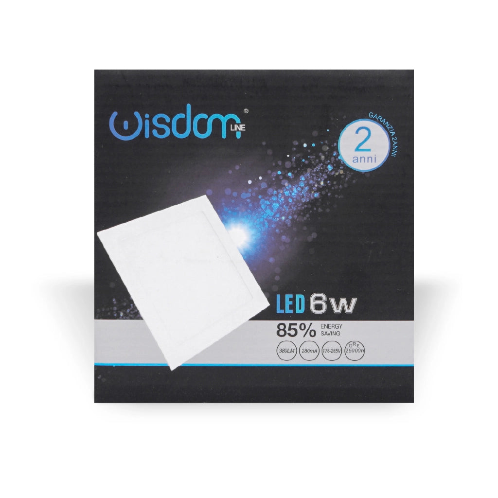 Pannello led slim da incasso quadrato 6w 6000K luce fredda